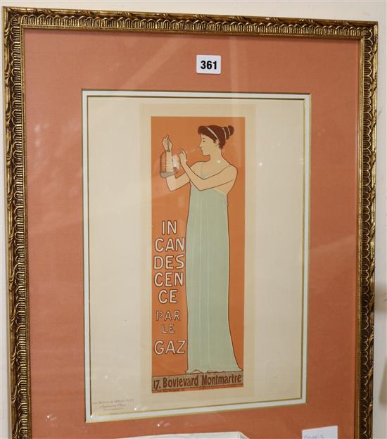 A Lorilleux colour print for Incandescence Par Le Gaz, after Maurice Realier Dumas 38 x 28cm